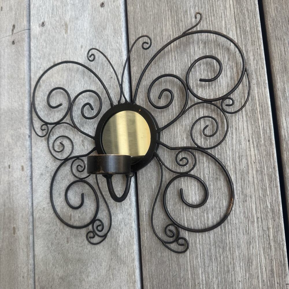 Pier 1 Imports Metal Butterfly Wall Art Mirrors with Candle Tea Light Holder